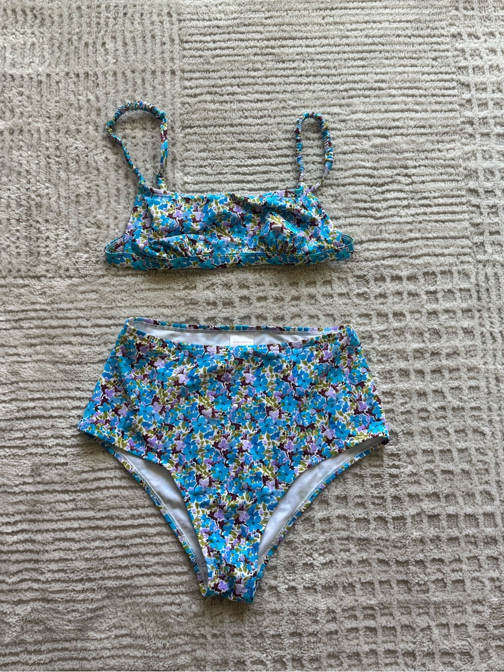 Xhilaration Blue Floral High-Waist Bikini Set